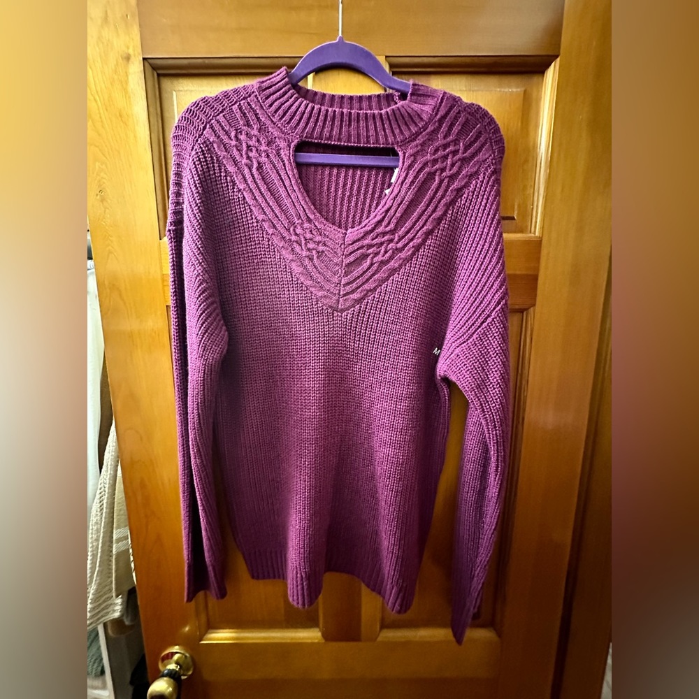 New York & Co purple sweater with front cutout